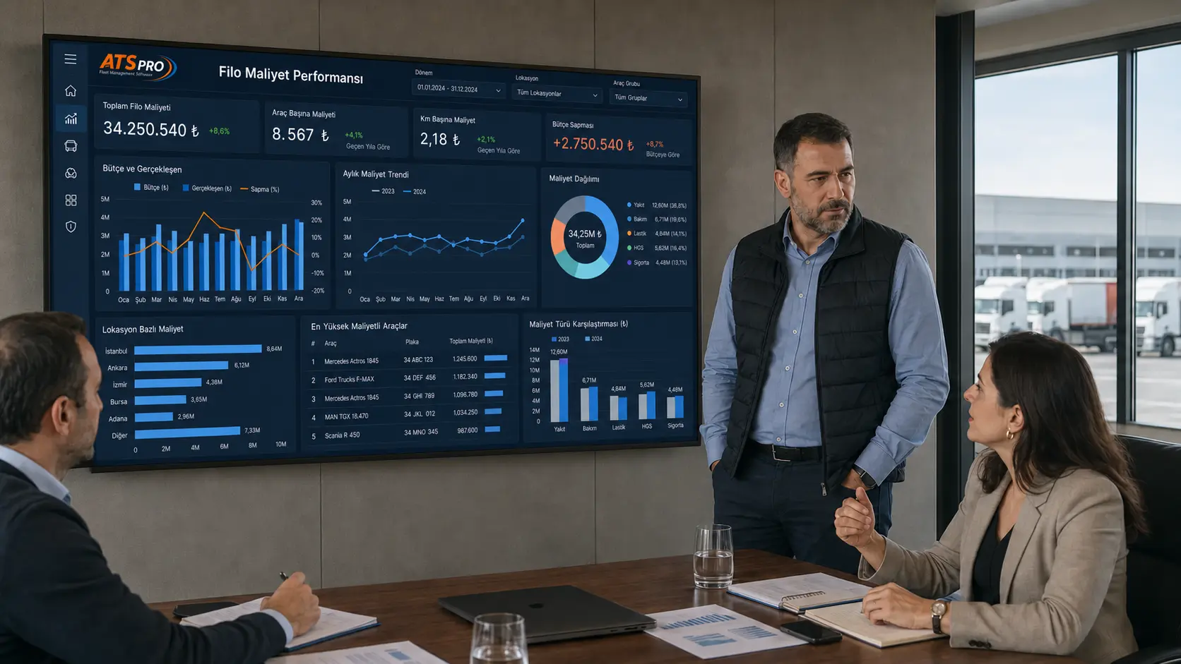 ATS PRO filo maliyet performansı bütçe gerçekleşen lokasyon ve araç grubu karşılaştırması
