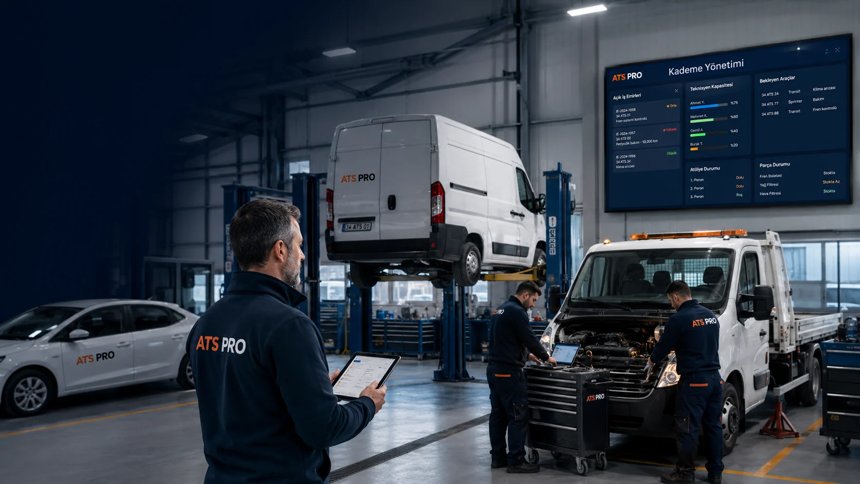 ATS PRO Kademe Yönetimi ile filo atölyesi, iş emirleri ve teknisyen kapasitesi takibi