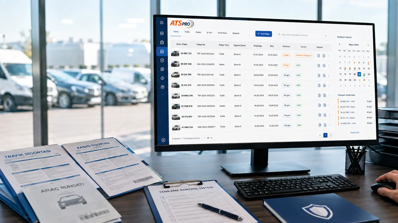 ATS PRO sigorta poliçeleri takip programında trafik sigortası, kasko ve yaklaşan yenilemeler